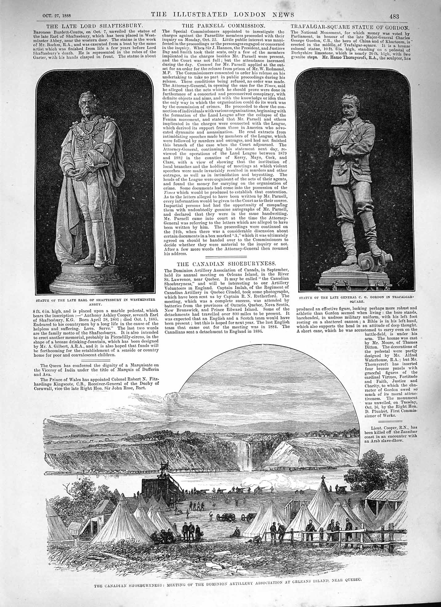 Old Antique Print 1888 Canada Artillery Orleans Quebec Earl Shaftesbury 19th