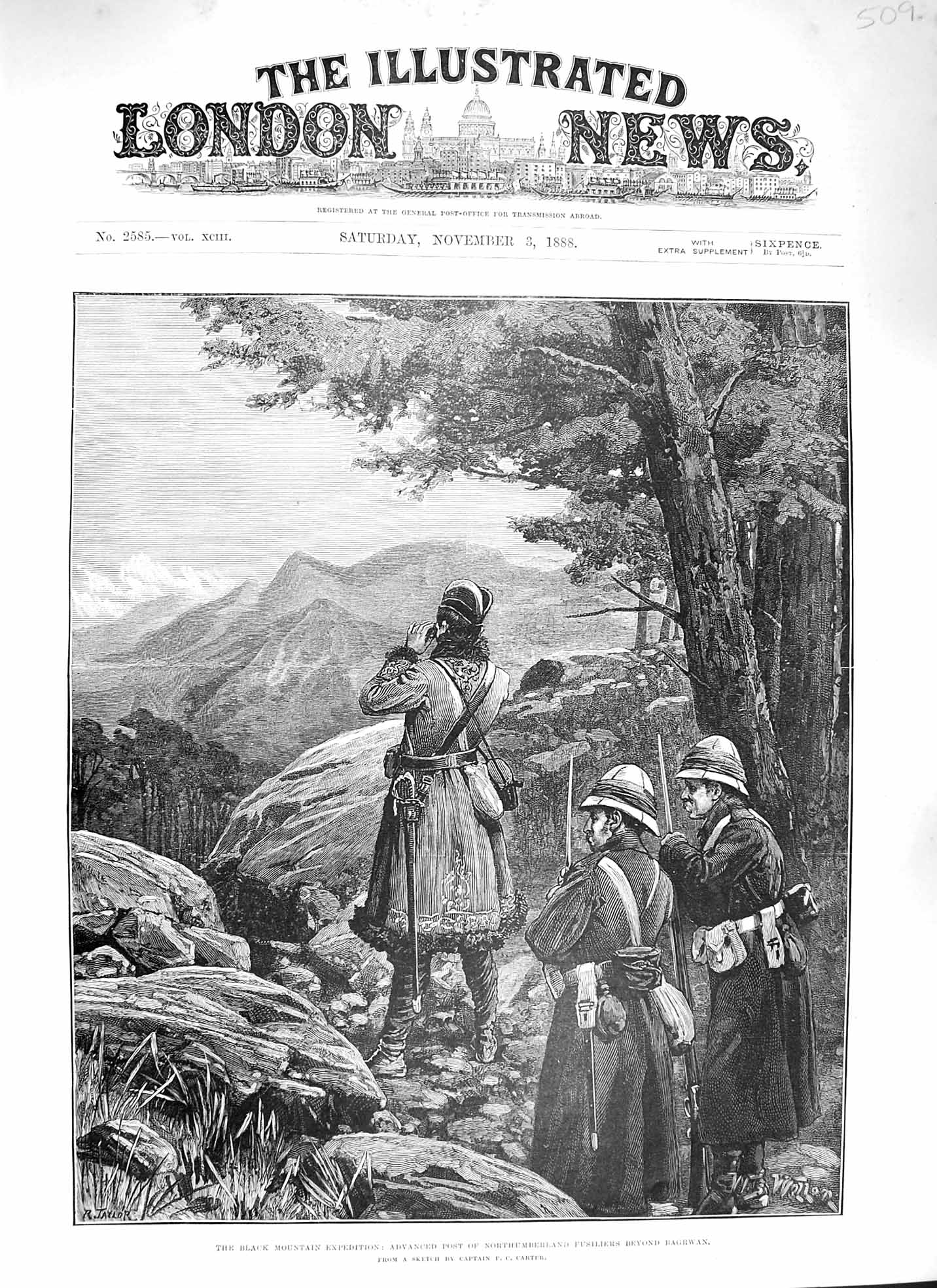Original Old Antique Print 1888 Black Mountain Northumberland Fusiliers Bagrwan