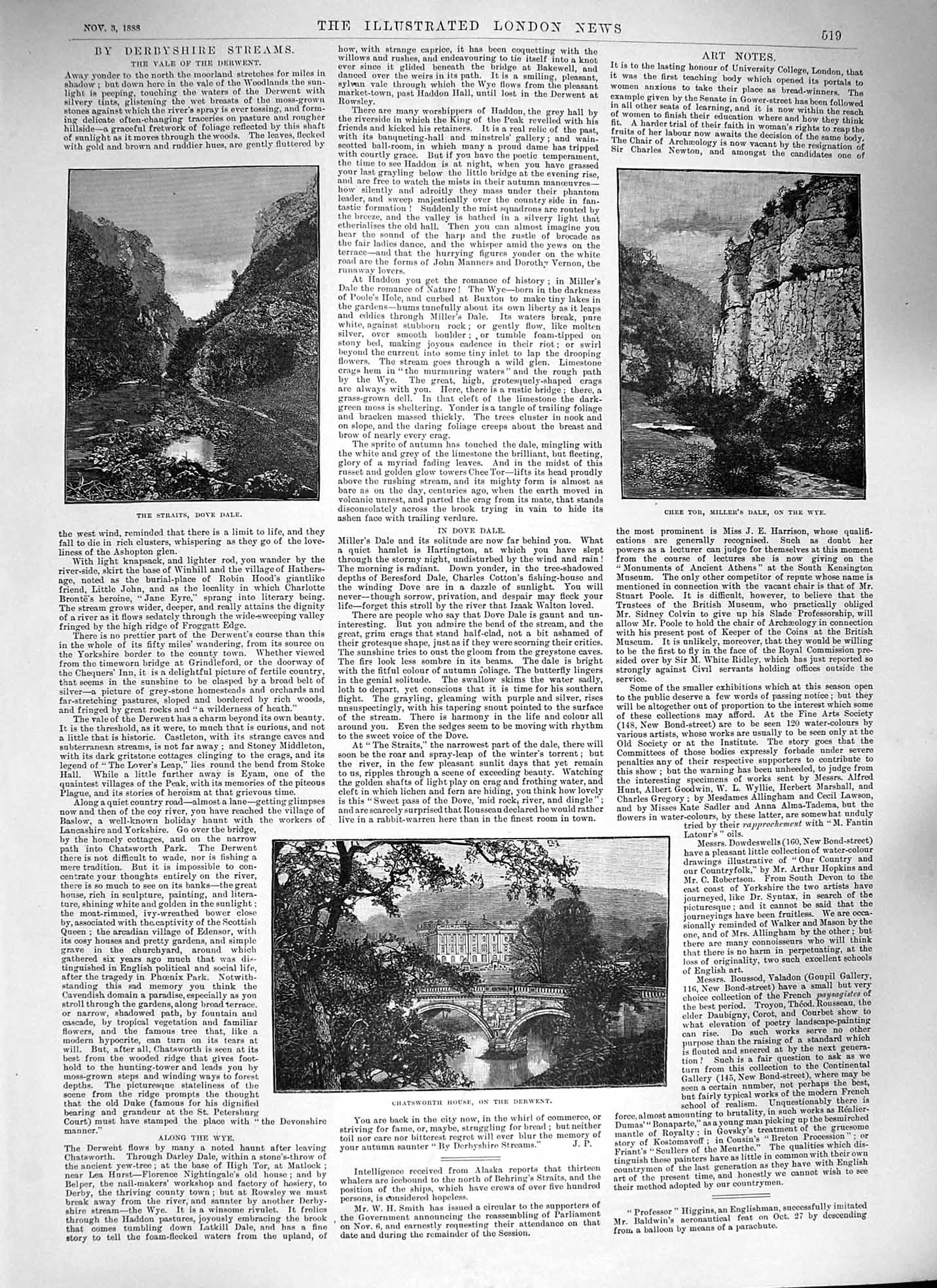 Old Antique Print 1888 Chatsworth House Derwent Chee Miller'S Dove Dale 19th