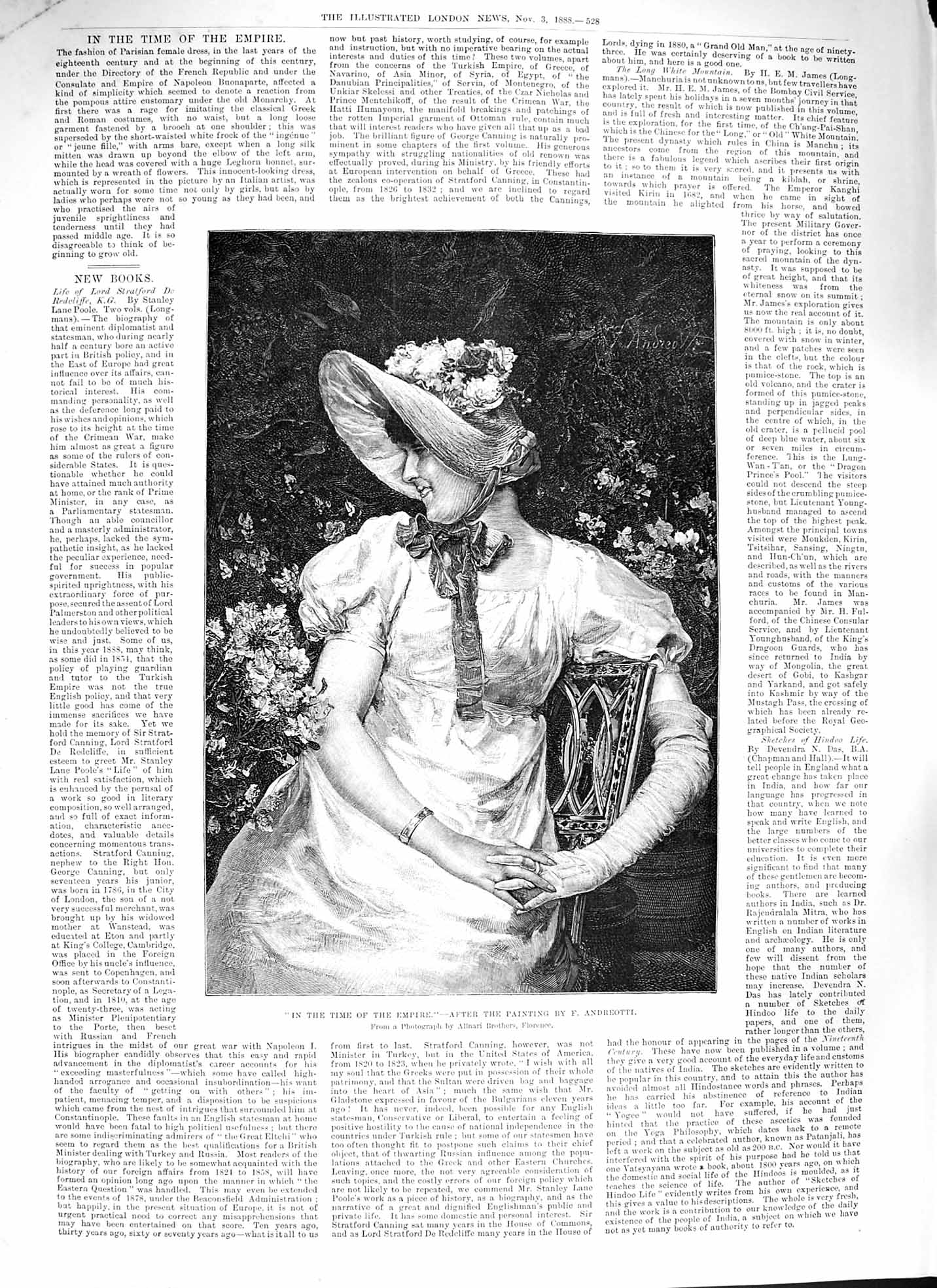 Original Old Antique Print 1888 Portrait Beautiful Girl Time Empire Victorian