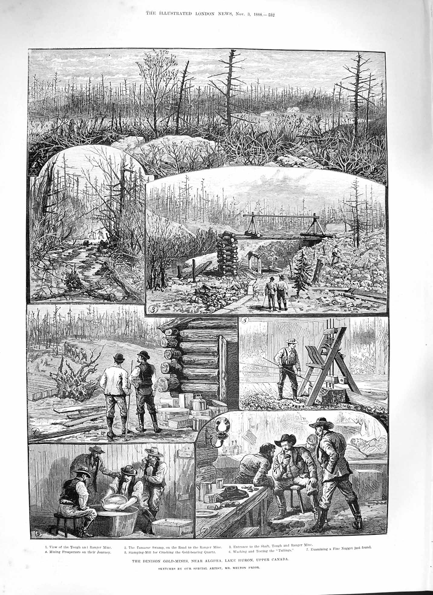 Original Old Antique Print 1888 Denison GMines Algoma Lake Huron Canada 19th