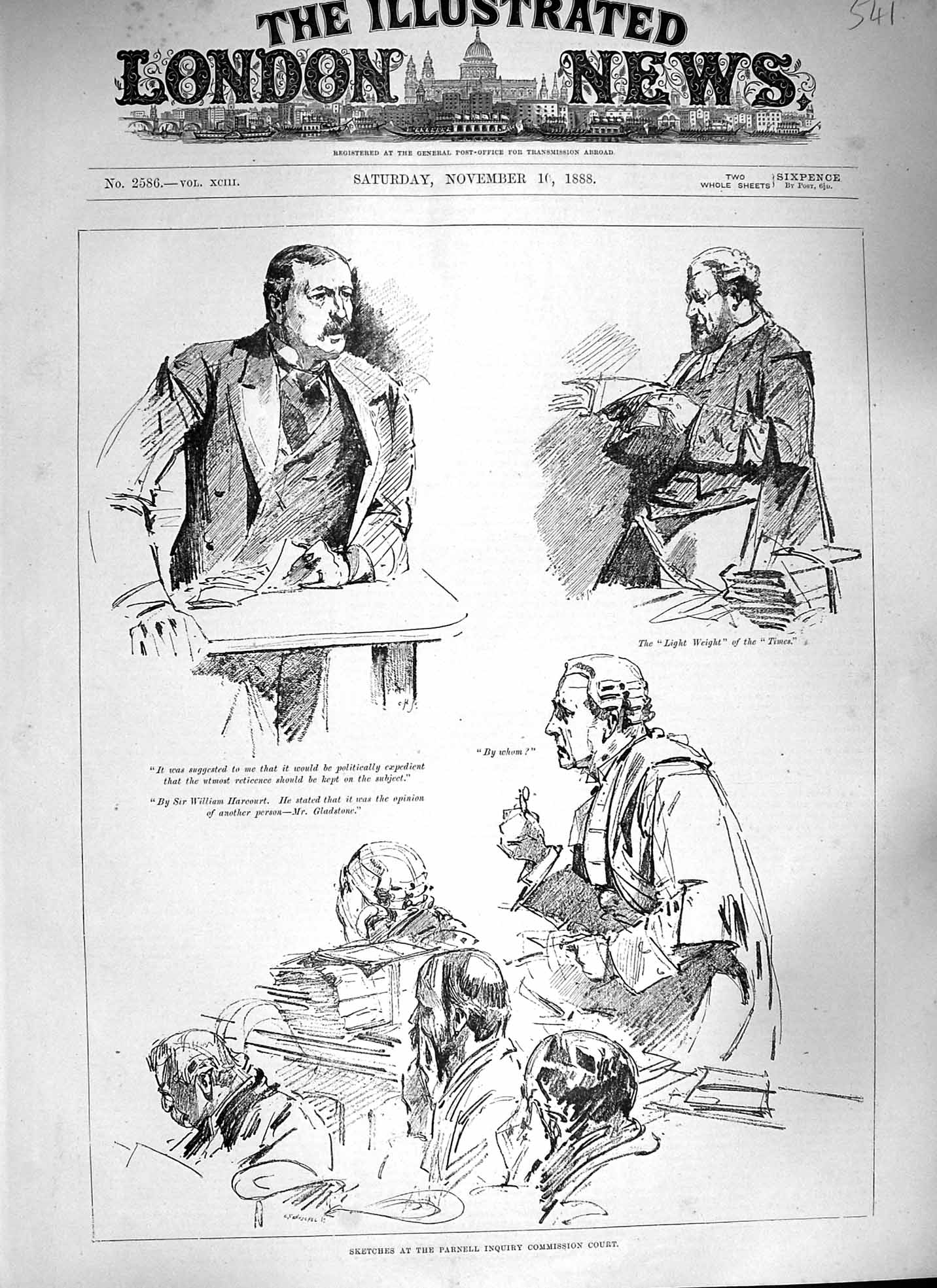 Old Antique Print 1888 Parnell Inquiry Court Harcourt Gladstone Witness 19th