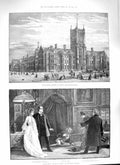 Original Old Antique Print 1888 Durham College Science Globe Theatre Monks Room