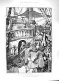 Original Old Antique Print 1888 Faith Freedom War Ship Lady Men 19th