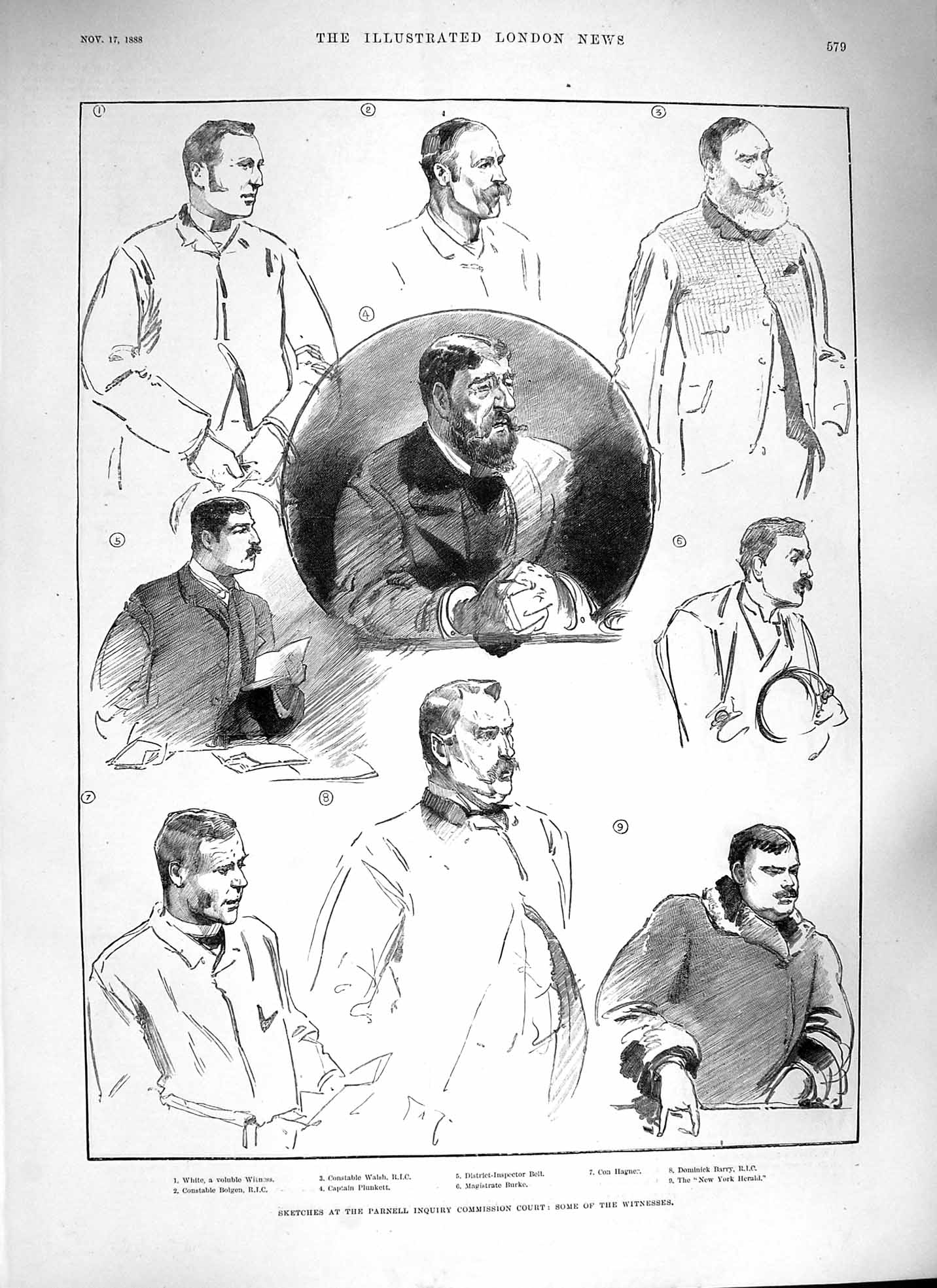 Old Antique Print 1888 Parnell Inquiry Court Kerrigan Leonard Bell Burke 19th