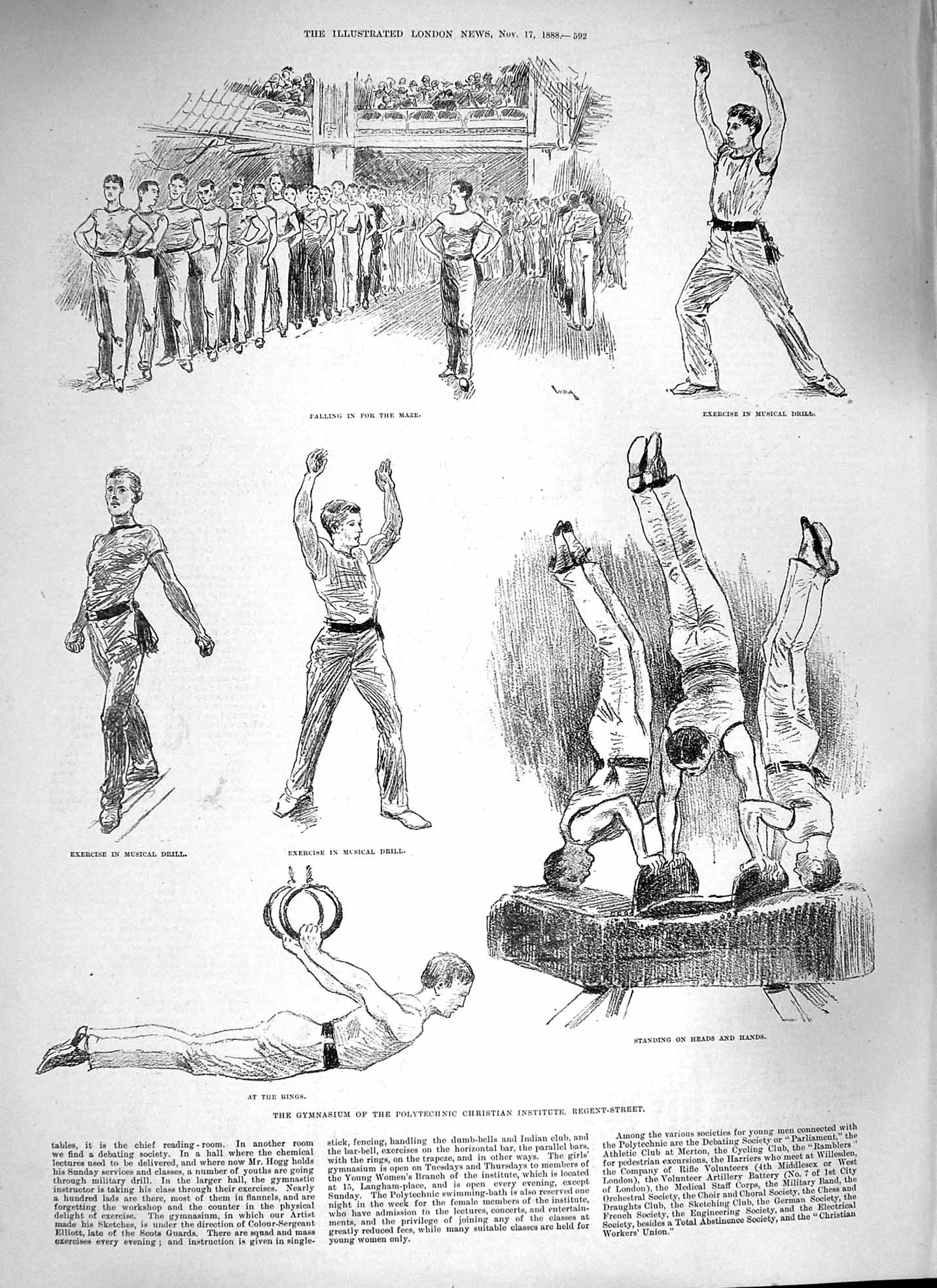 Old Antique Print 1888 Gymnasium Polytechnic Christian Institute Regent 19th