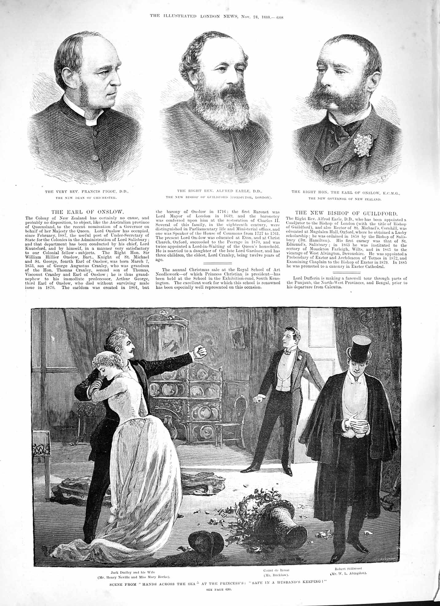 Old Antique Print 1888 Princess Theatre Francis Earle Onslow Hall Jeypore 19th