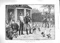 Original Old Antique Print 1888 Love Glory Huntsmen Horses Hound Dog Geese 19th