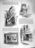 Original Old Antique Print 1888 Temple Lane Oliver Gsmith Tomb Church Fountain