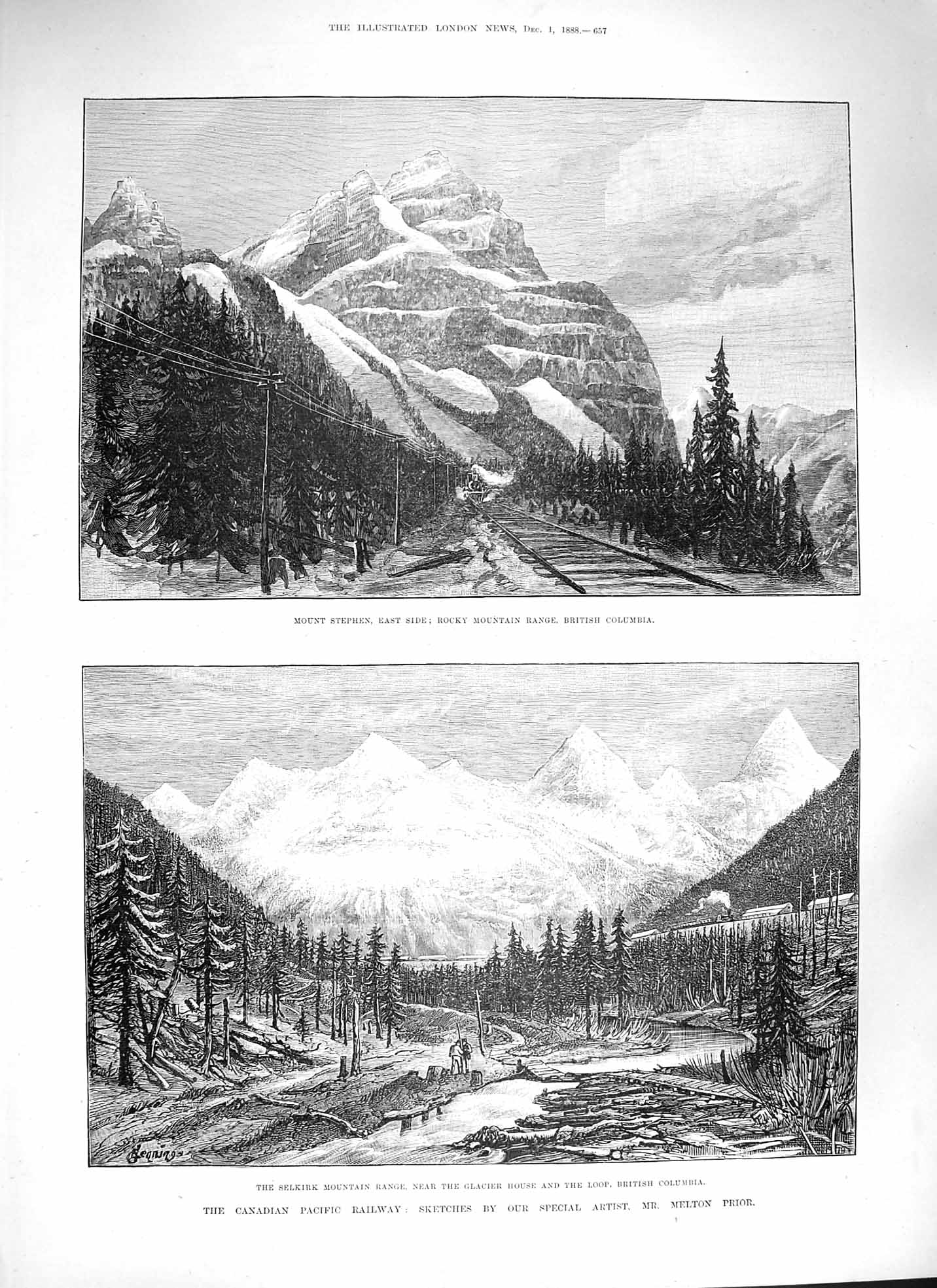 Original Old Antique Print 1888 Canada Railway Selkirk Stephen Rocky Mountains