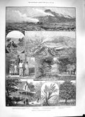 Old Antique Print 1888 Hawaii Sandwich Islands Volcano Bickerton Honolulu 19th