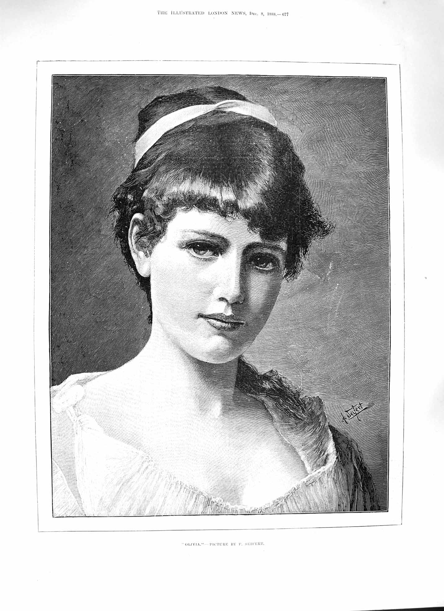 Original Old Antique Print *3391 1888 Portrait Beautiful Woman Olivia Seifert