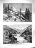 Old Antique Print 1888 Canada Pacific Railway Fraser Canyon Snow Glacier 19th