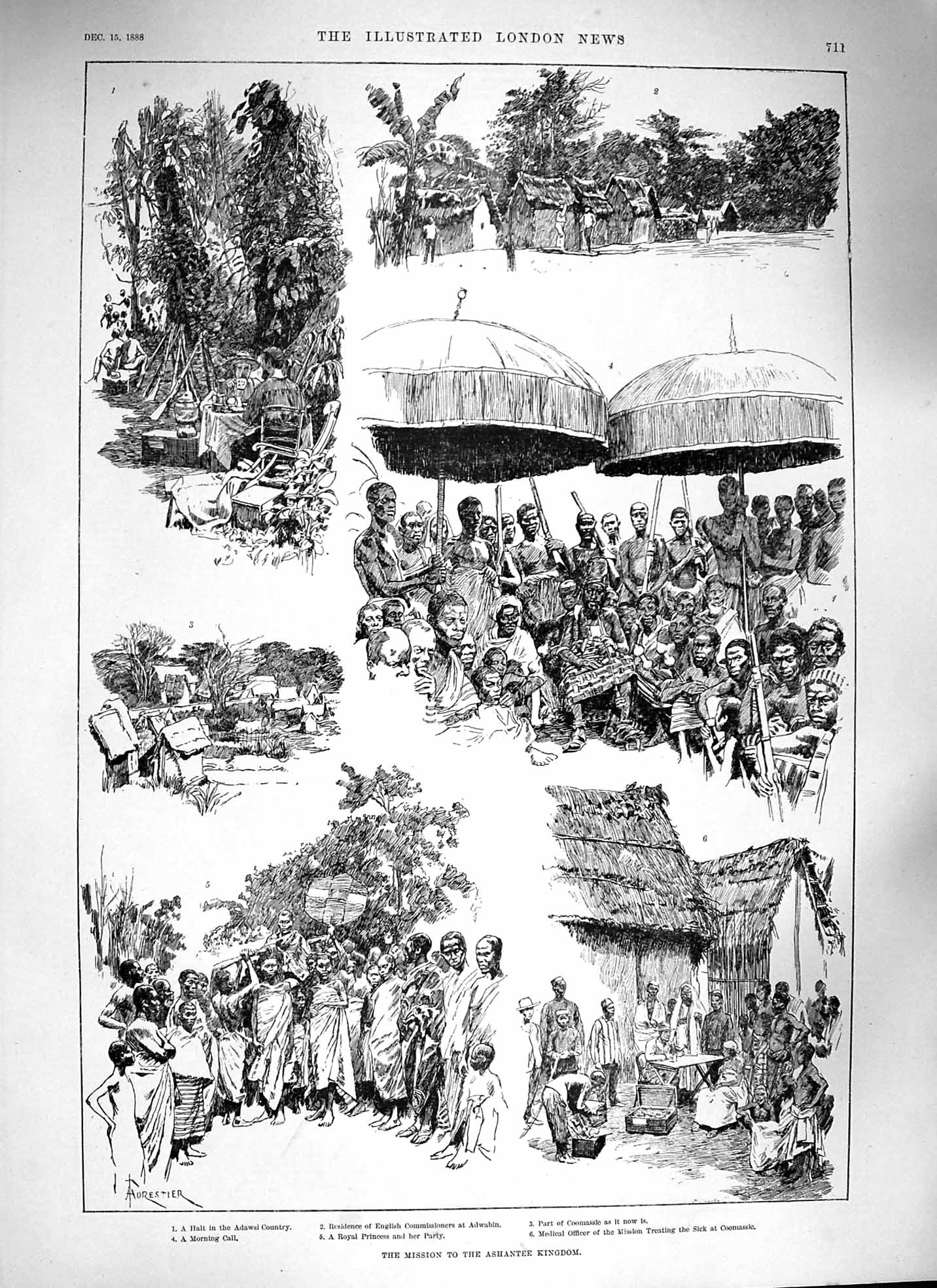 Original Old Antique Print 1888 Mission Ashantee Kingdom Adawsi Coomassie 19th