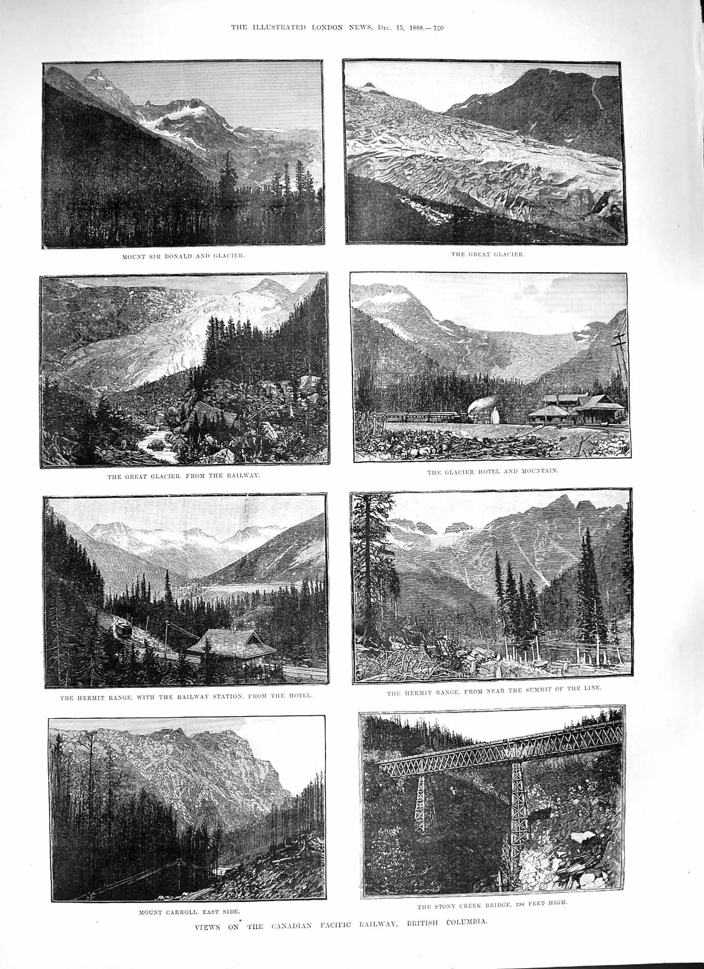 Old Antique Print 1888 Canada Pacific Railway Mount Carroll Hermit Range 19th