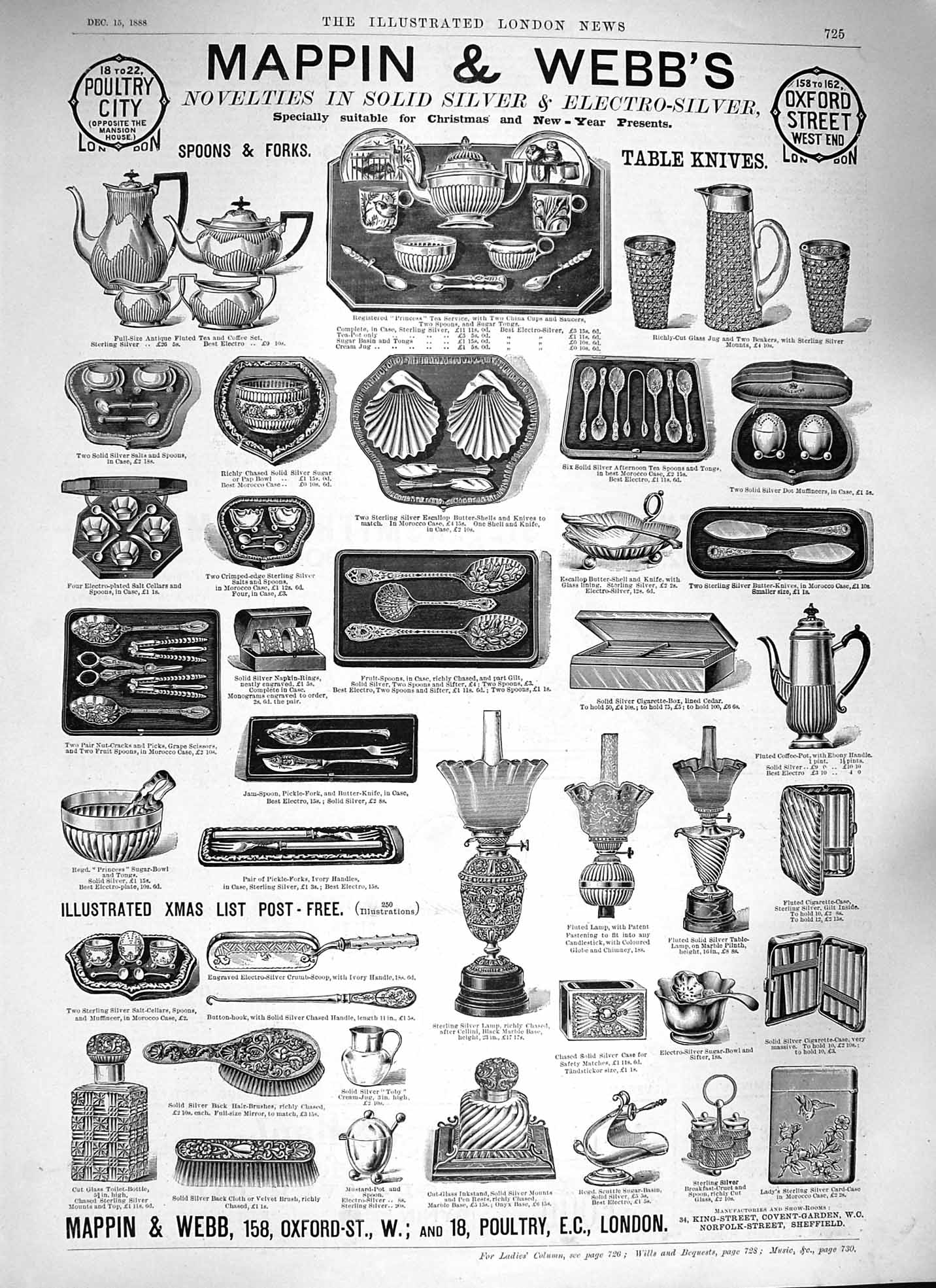 Original Old Antique Print 1888 Advertisement Mappin Webb Oxford Street London