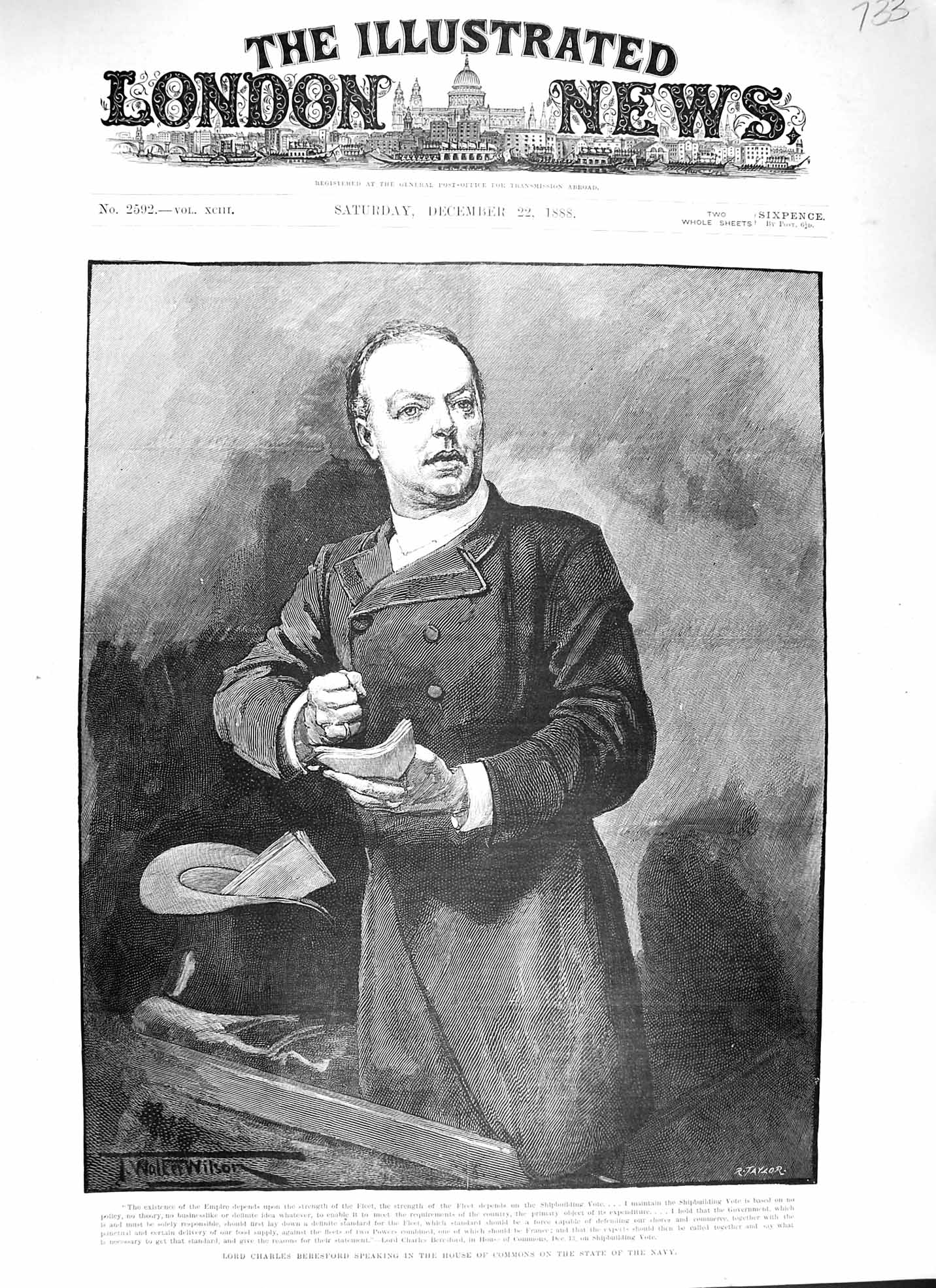 Original Old Antique Print 1888 Lord Charles Beresford House Commons State Navy