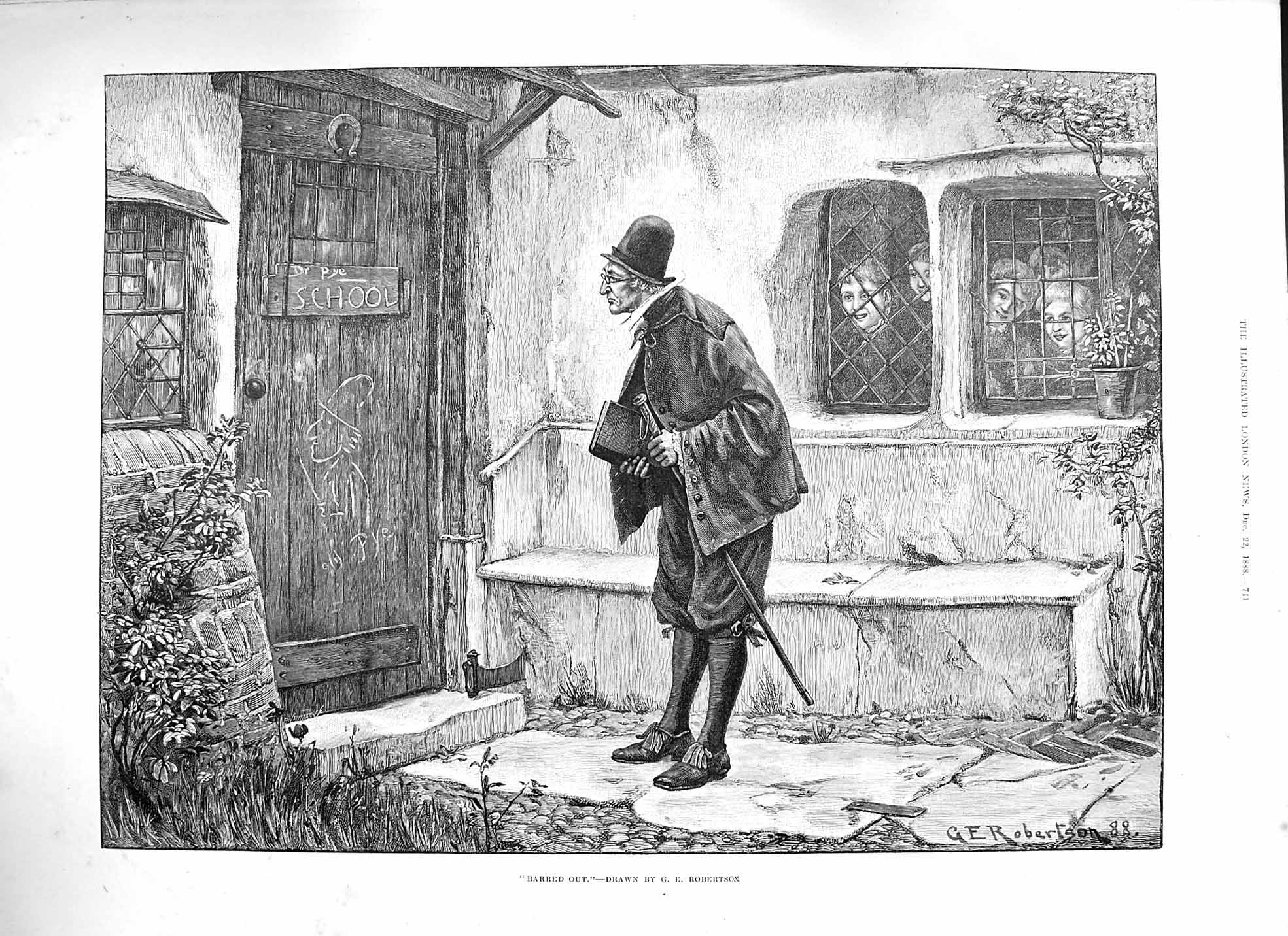 Old Antique Print 1888 Barred Out Dr Pye School Teacher Children Locked 19th