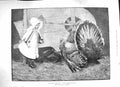 Original Old Antique Print 1888 Merry Christmas Turkey Little Girl Fine Art