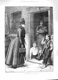 Original Old Antique Print 1888 Welcome Visitor Rich Lady Children Dog Family