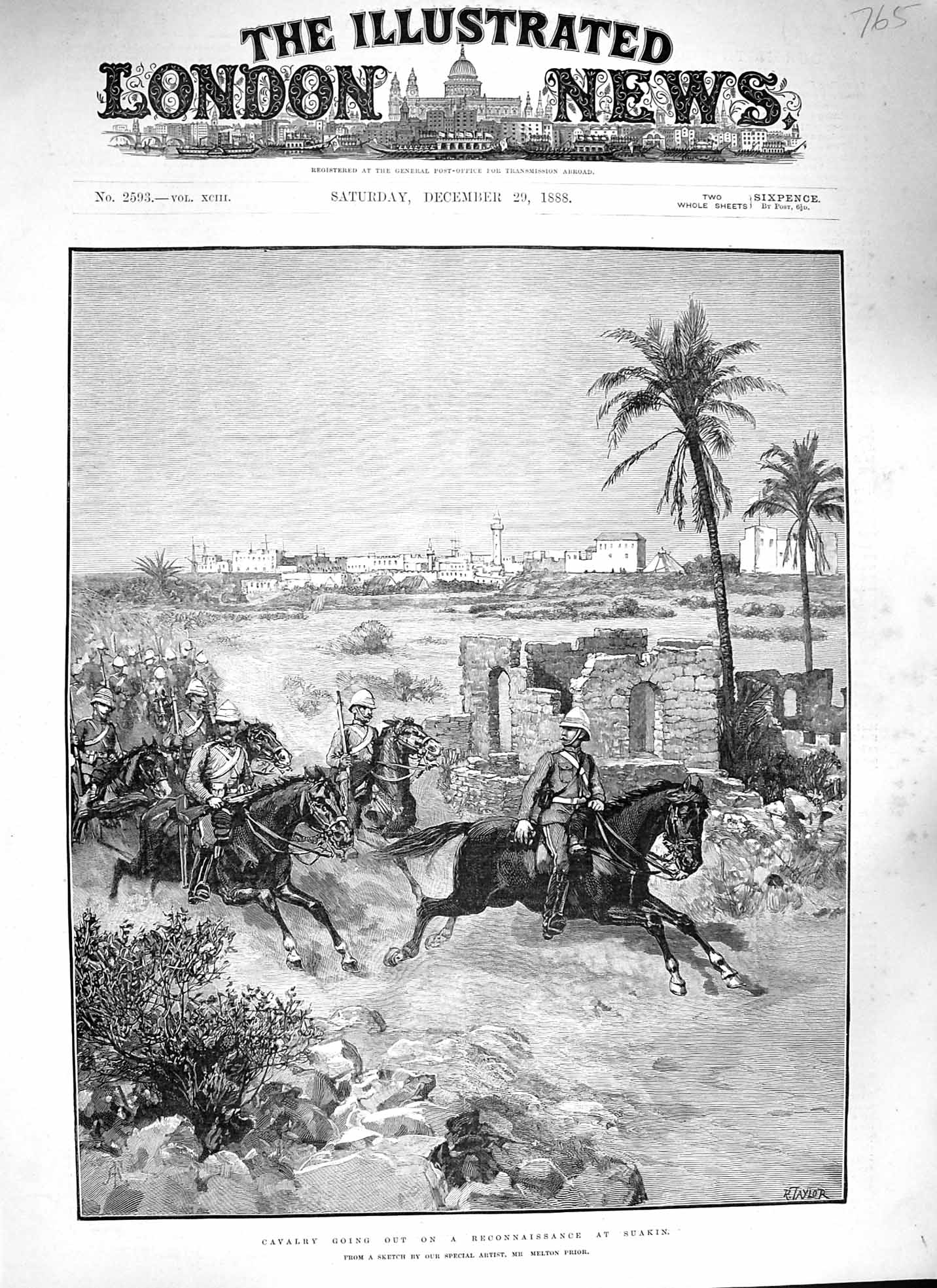 Original Old Antique Print 1888 Siers Cavalry Reconnaissance Suakin War Horses