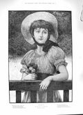 Original Old Antique Print 1888 Rosebuds Beautiful Young Girl Flowers Fine Art