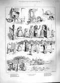 Old Antique Print 1888 Domestic Trouble Children Cats Dogs Wishing Well 19th