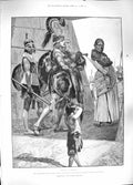 Original Old Antique Print 1889 Cleopatra Little Boy Egyptian Man Weapons 19th