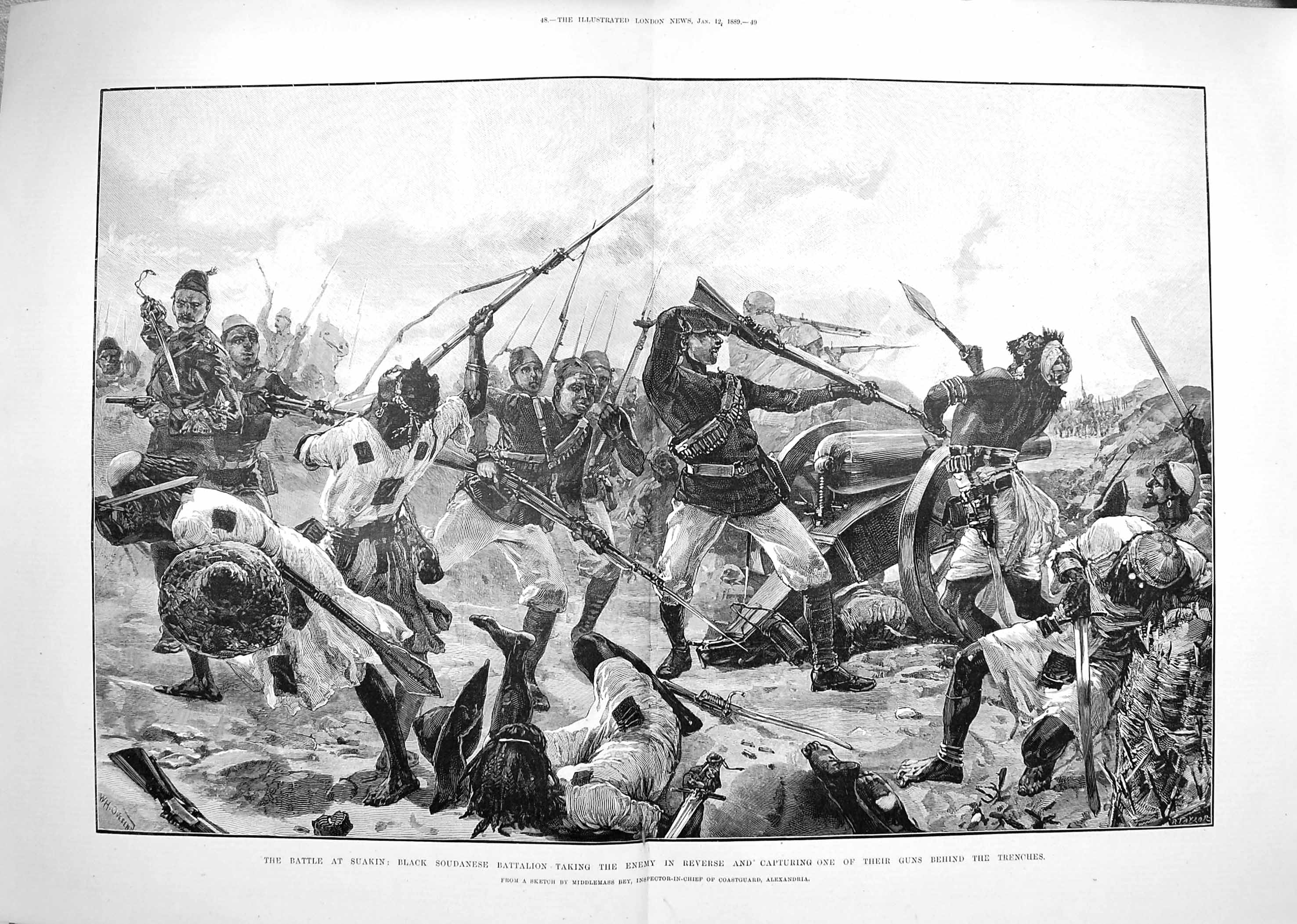 Original Old Antique Print 1889 Battle Suakin Black Soudanese Siers War Trench 0