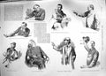 Original Old Antique Print 1889 Debating Society Sketches Men Blue Lion Soggins