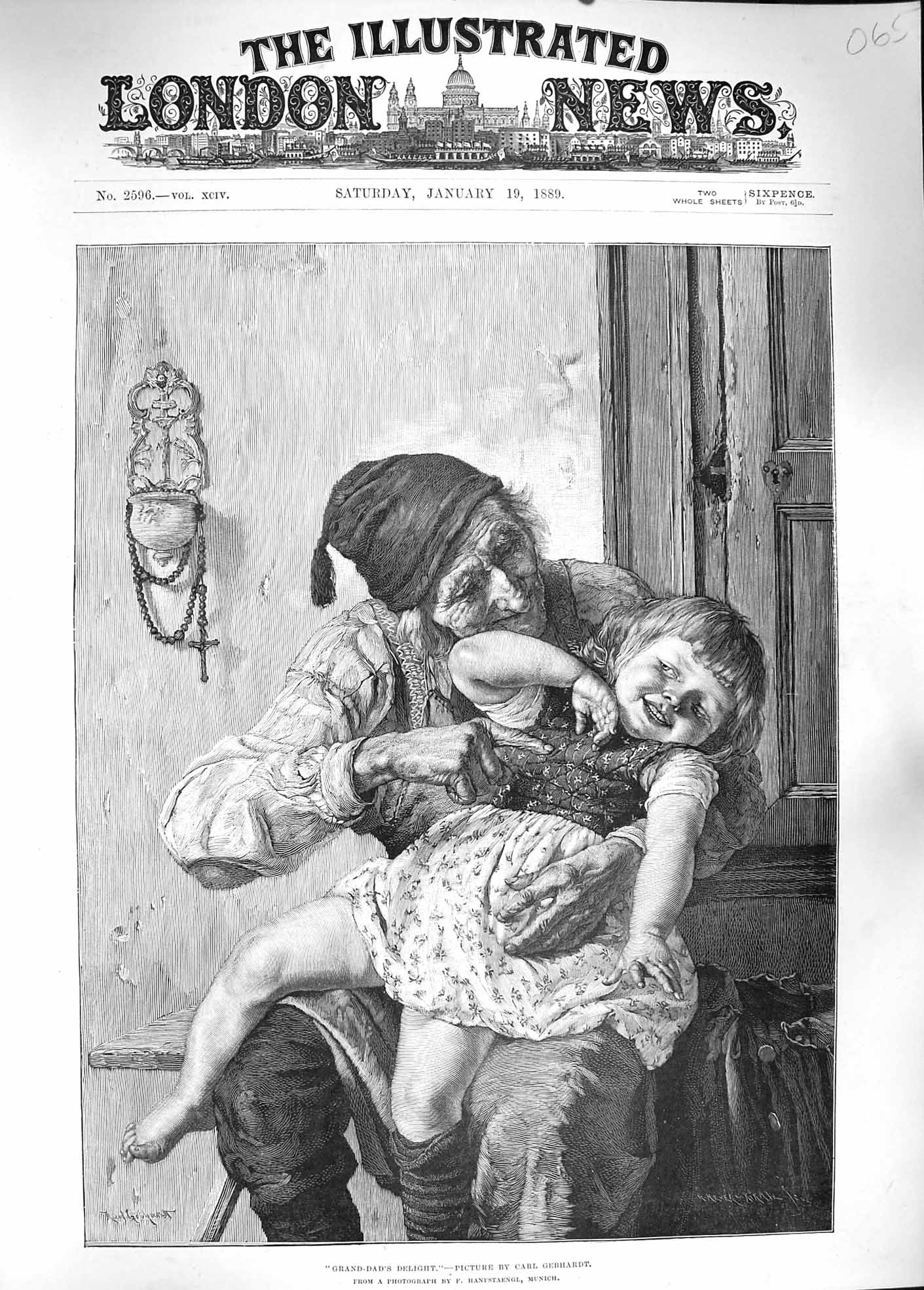 Original Old Antique Print 1889 Grandad Delight Little Girl Grandchild F 19th