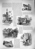 Original Old Antique Print 1889 Winchester Church Cathedral Stoke Bridg 19th