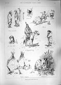 Original Old Antique Print 1889 Indian Reservation Cheyenne Chief Squaw Papoose