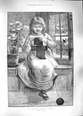 Old Antique Print 1889 Little Girl Knitting No Admittance Except Business 19th
