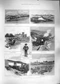 Original Old Antique Print 1889 Spain Fregenal Badajoz Zafra Railway Bridge 19th