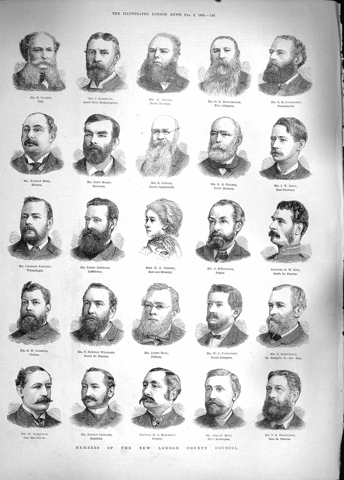 Original Old Antique Print 1889 London Council Asaph Hueffer College Hospital