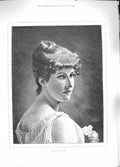 Original Old Antique Print 1889 Portrait Beautiful Lady Irene Flowers Victorian