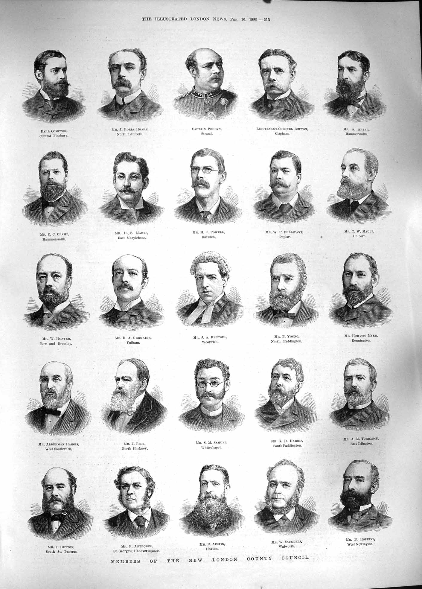 Old Antique Print 1889 London Council Probyn Powell Samuel Hunter Haggis 19th
