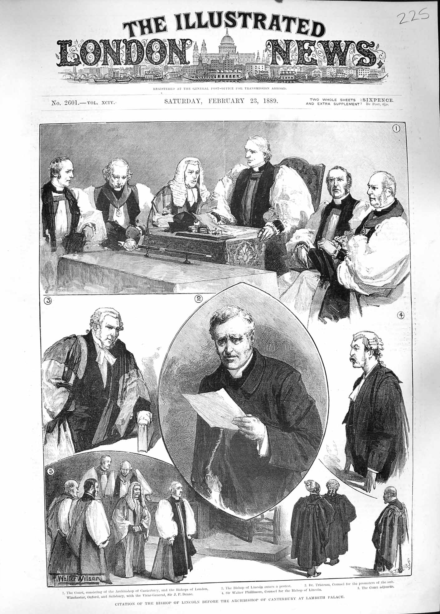 Original Old Antique Print 1889 Citation Bishop Lincoln Archbishop Canterbury