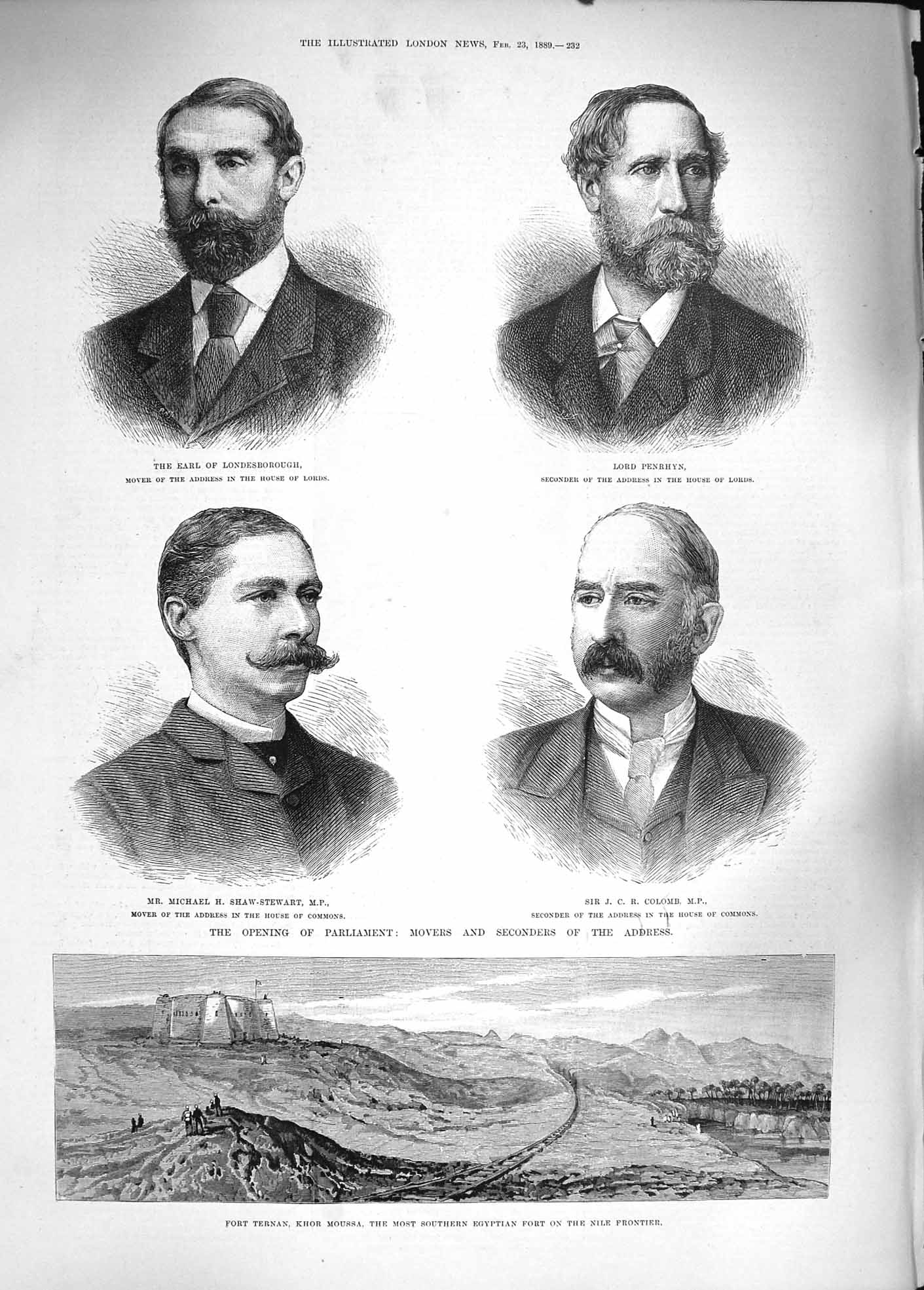 Old Antique Print 1889 Fort Ternan Khor Moussa Egypt Penrhyn Colomb Earl 19th