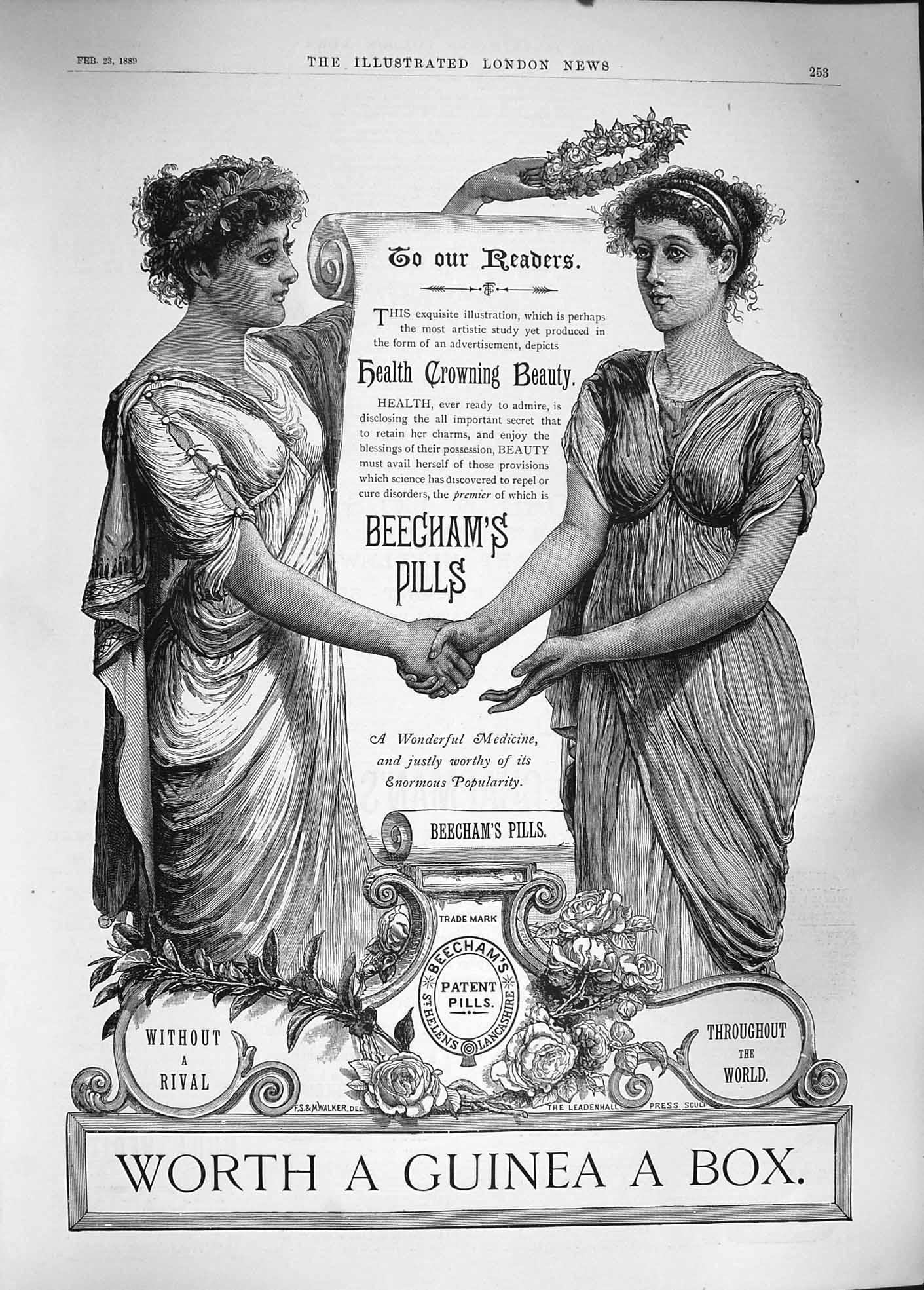 Original Old Antique Print 1889 Advertisement Beechams Pills Helens Lancashire