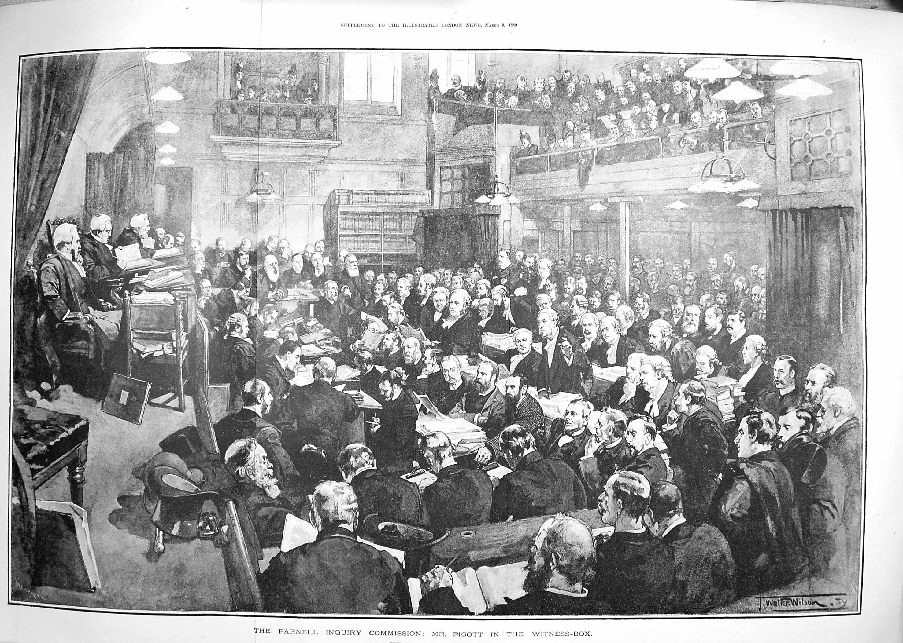 Original Old Antique Print 1889 Parnell Inquiry Commission Pigott Witness Box