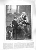 Original Old Antique Print 1889 Love Lightens Labour Lady Sewing Charles Durand