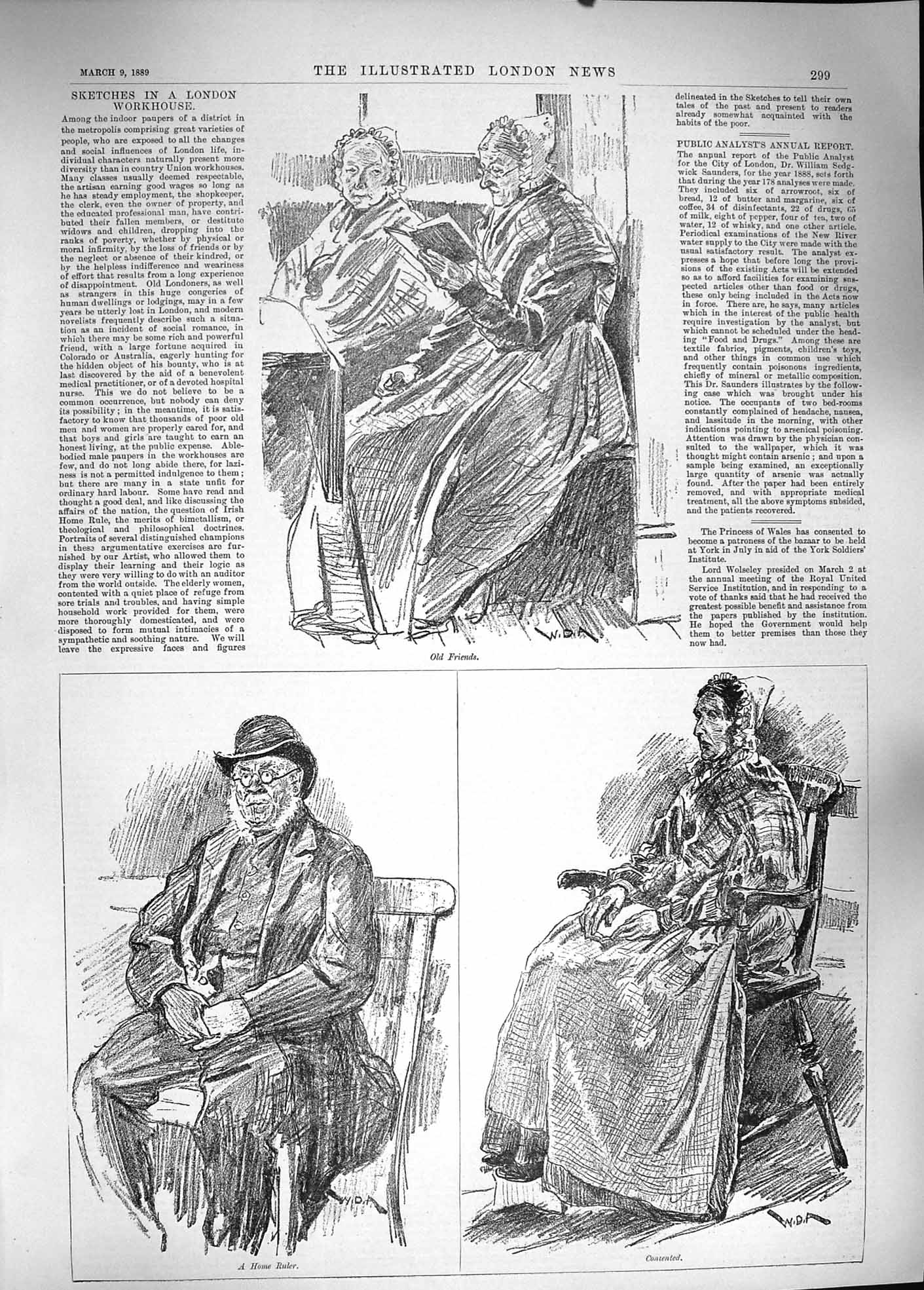 Original Old Antique Print 1889 Scene London Workhouse Home Ruler Ladies 19th
