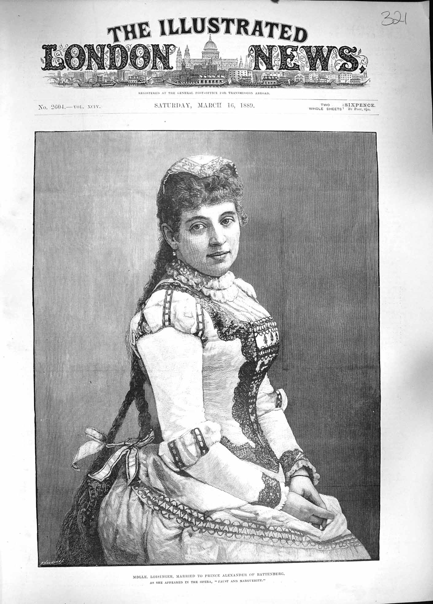 Original Old Antique Print 1889 Loisinger Married Prince Alexander Bat Victorian