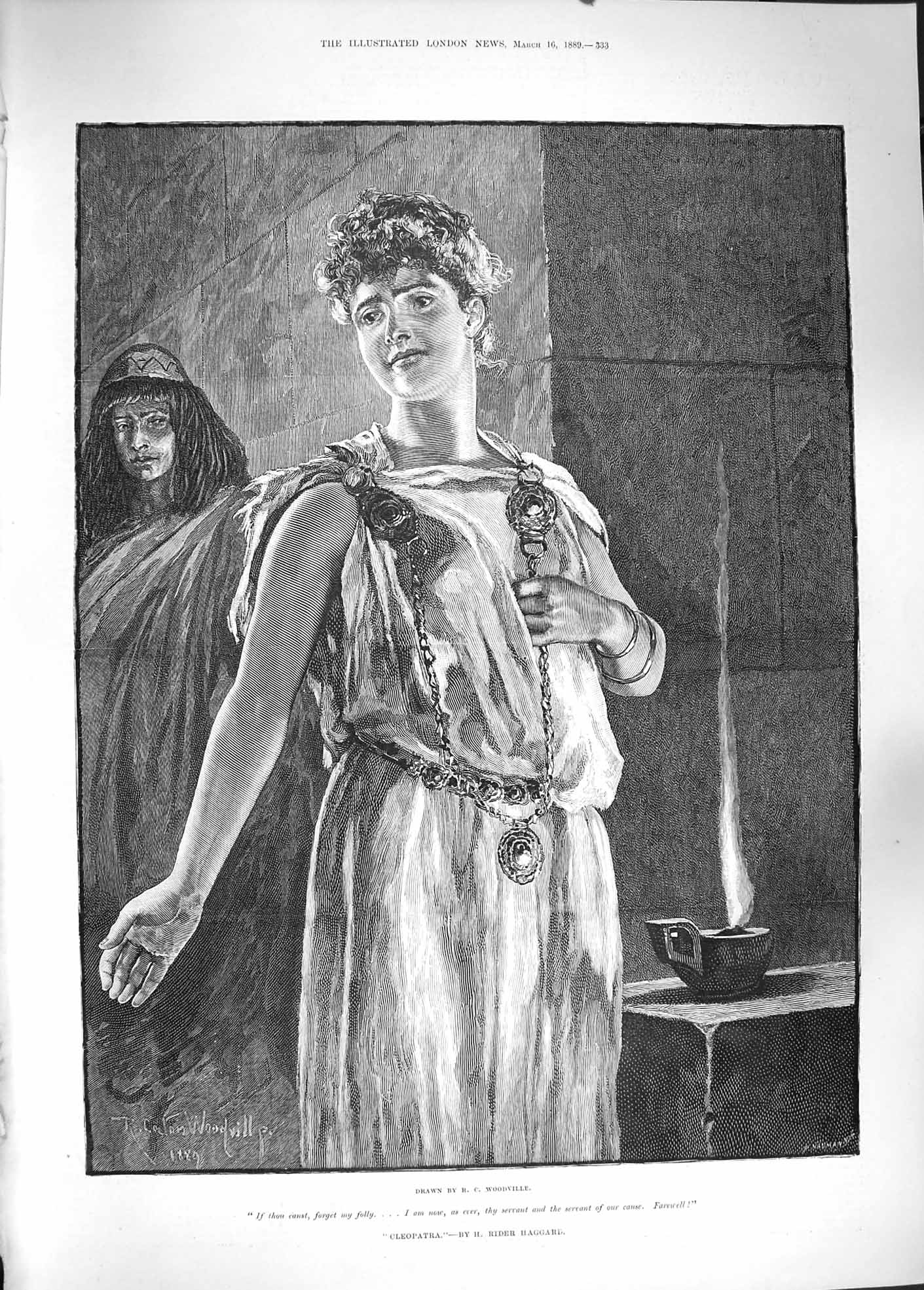 Original Old Antique Print 1889 Portrait Cleopatra Servant Woodville Art 19th