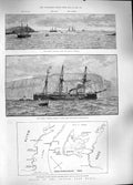 Original Old Antique Print 1889 Ship Wreck Sultan Malta Wilhelm Alexandra 19th