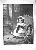 Original Old Antique Print 1889 Portrait Little Grandmother Girl Kitten Wool