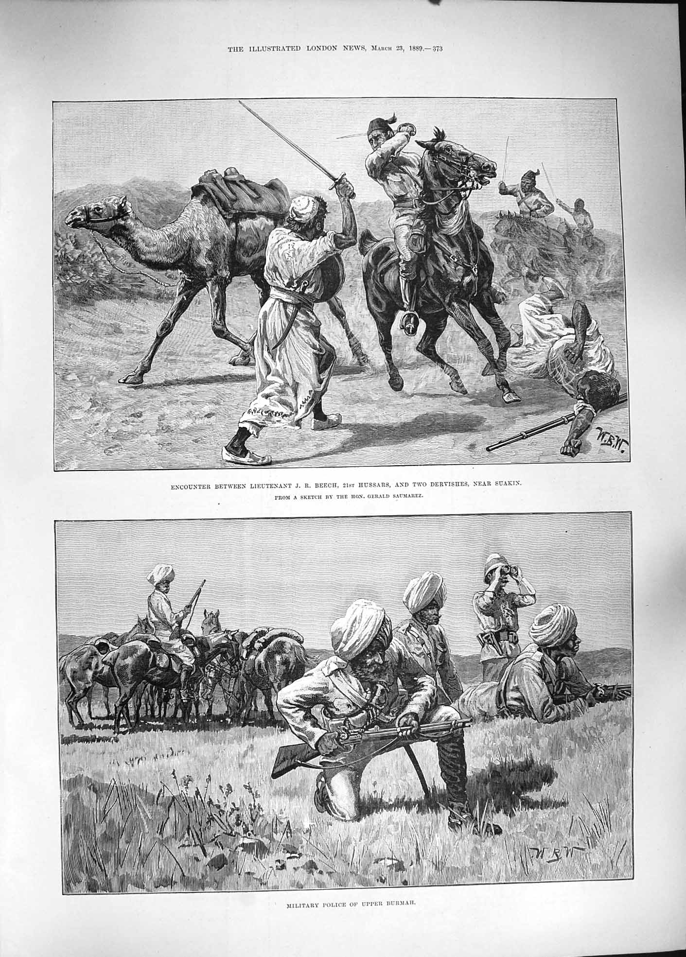 Old Antique Print 1889 Lieutenant Beech Hussars Dervishes Suakin Burmah 19th