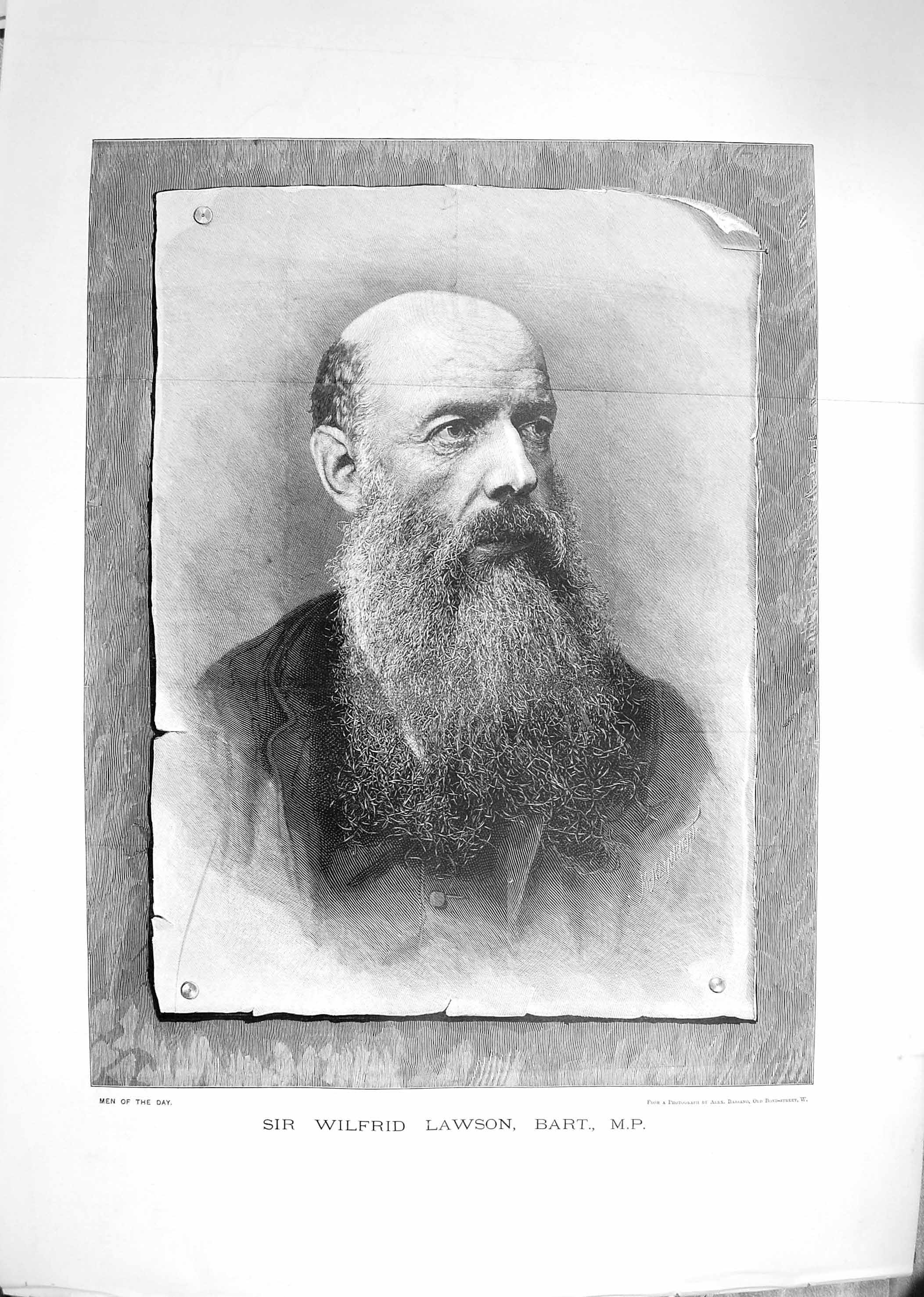 Original Old Antique Print 1889 Portrait Sir Wilfred Lawson Bart M.PVictorian